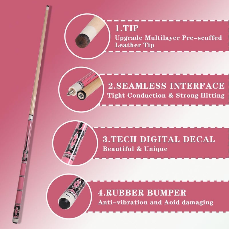 Walkerby 48/58 Inch Maple Cue Stick, Short Pool Cue Stick for Beginners, Canadian Maple Billiard Cues for Limited Spaces, 48 inch Junior Size Cue with Premium Leather Tip - Image 2